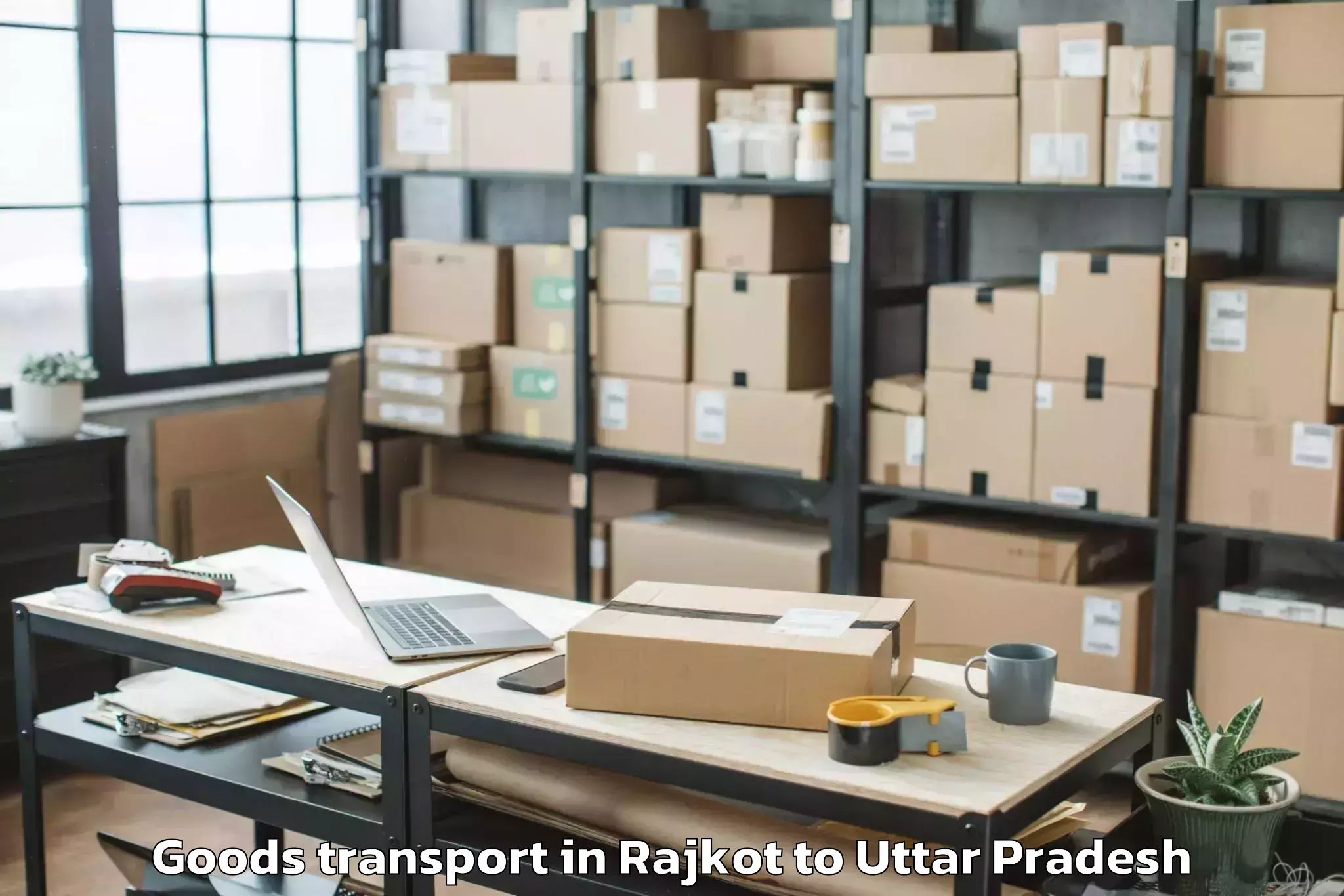 Discover Rajkot to Auraiya Goods Transport